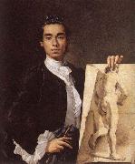 Luis Egidio Melendez Detail of Self-portrait Holding an Academic Study. oil painting artist